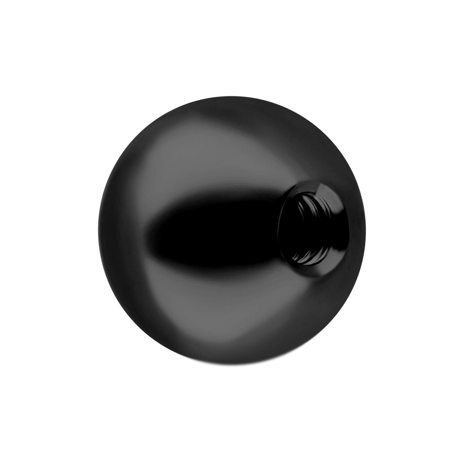 Accessorio nero e lucido per piercing con cristallo chiaro, su sfondo bianco