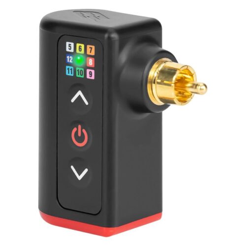 Alimentatore nero e rosso in alluminio con connettore dorato