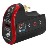 Alimentatore Fk Irons Lightning Bolt nero e rosso in alluminio, vista laterale