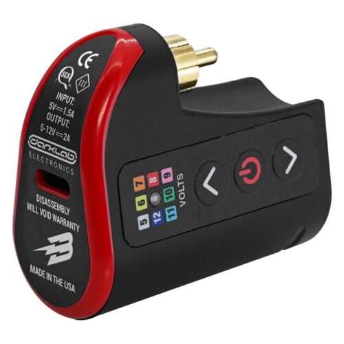 Alimentatore Fk Irons Lightning Bolt nero e rosso in alluminio, vista laterale