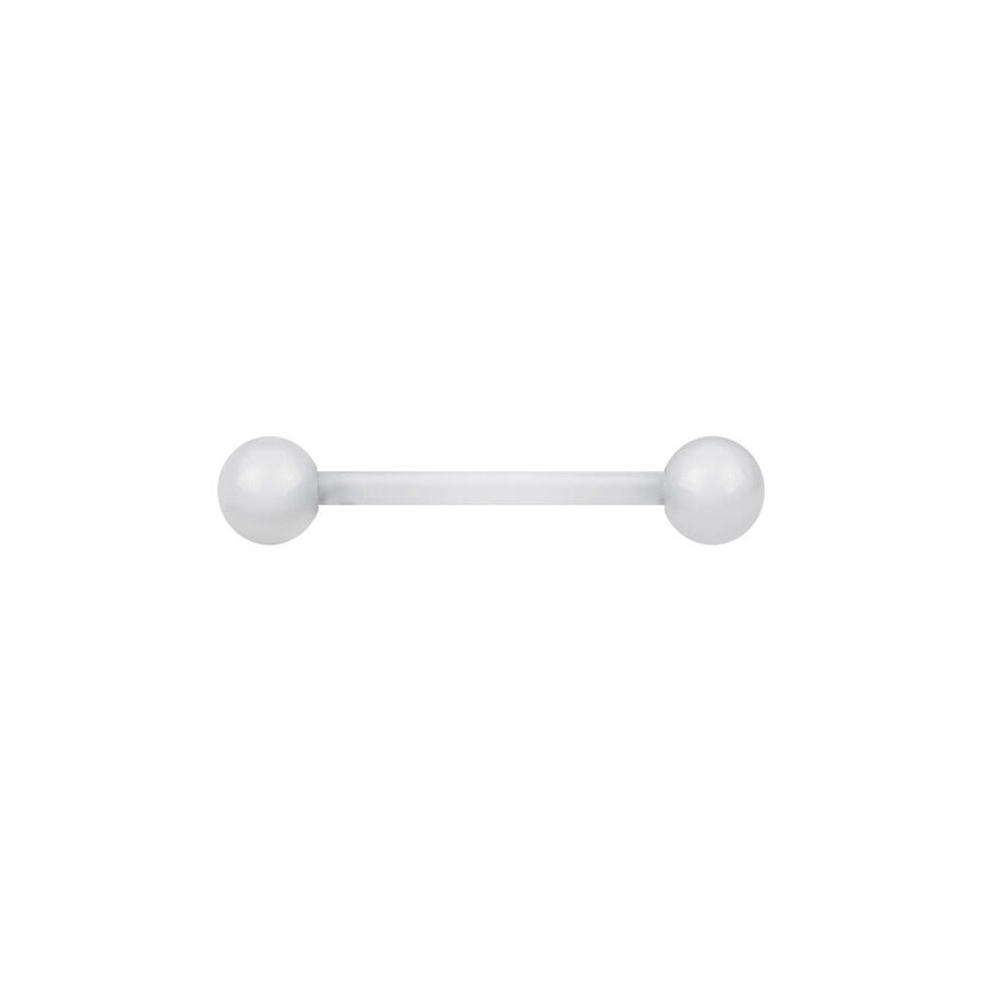 Micro Barbell chiaro in bioplastica con due sfere, su sfondo bianco