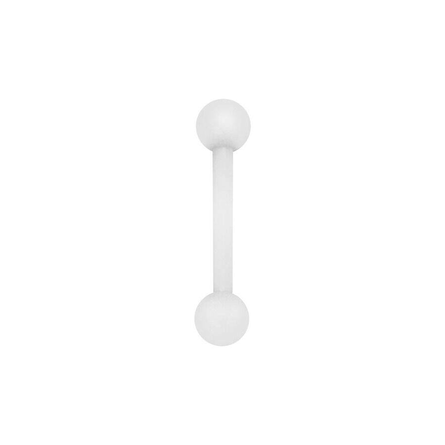 Barbell in Bioplast trasparente con due sfere su sfondo bianco