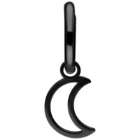 Orecchino nero con ciondolo a forma di mezzaluna su sfondo bianco