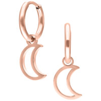 Due creole in oro rosa con ciondoli a mezzaluna su sfondo bianco