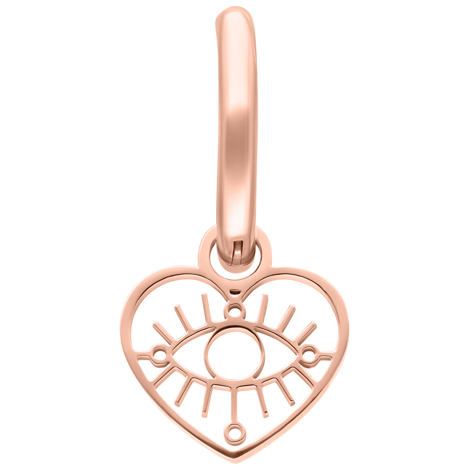 Charm a cuore con occhio in oro rosa, lucidato a specchio
