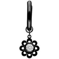 Creola nera con fiore di cristallo pendente su sfondo bianco