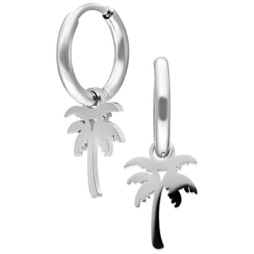 Due cerchi in argento con ciondoli a forma di palma, in piedi da soli