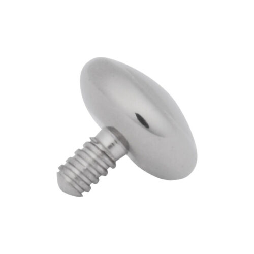 Mini disco in titanio argento con filettatura esterna su sfondo bianco