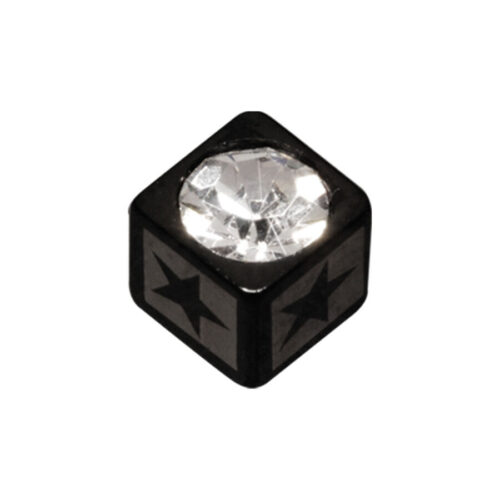 Cubo in acciaio chirurgico nero con cristallo chiaro e motivo a stella