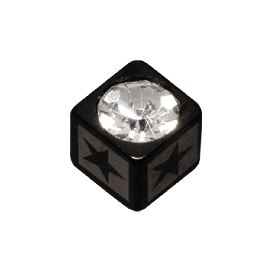 Cubo in acciaio chirurgico nero con cristallo chiaro e motivo a stella