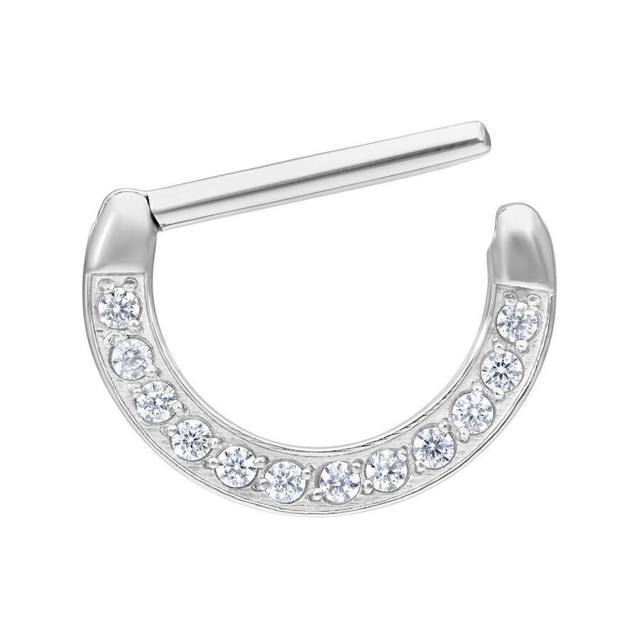 Clicker per Capezzolo Argento con pietre cristalline su sfondo bianco