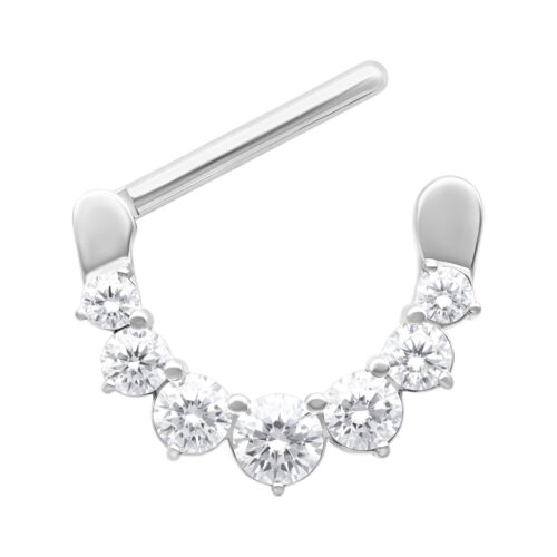 Clicker per capezzolo argento con cristalli chiari su sfondo bianco