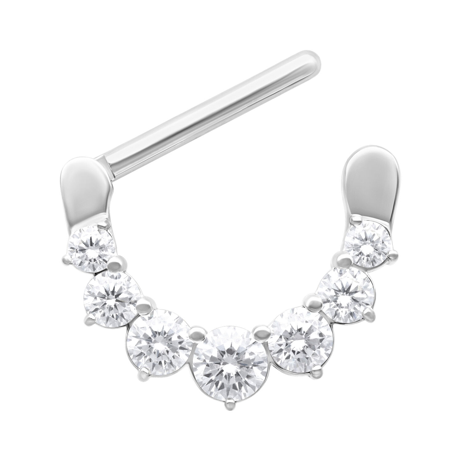 Clicker per capezzolo argento con cristalli chiari su sfondo bianco