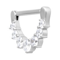 Clicker per capezzolo argento in acciaio chirurgico con cristalli chiari su sfondo bianco