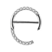 Clicker per capezzolo argento con cristalli, lunghezza 12mm, su sfondo bianco