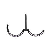 Clicker per capezzolo nero con pavé di cristalli chiari, lunghezza 12 mm