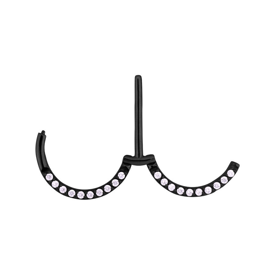 Clicker per capezzolo nero con pavé di cristalli chiari, lunghezza 12 mm