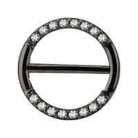 Pave Nipple Clicker nero con cristalli chiari su sfondo bianco