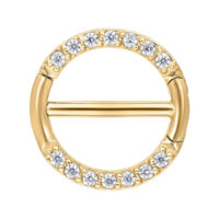 Clicker per Capezzolo Dorato, decorato con cristalli chiari su sfondo bianco