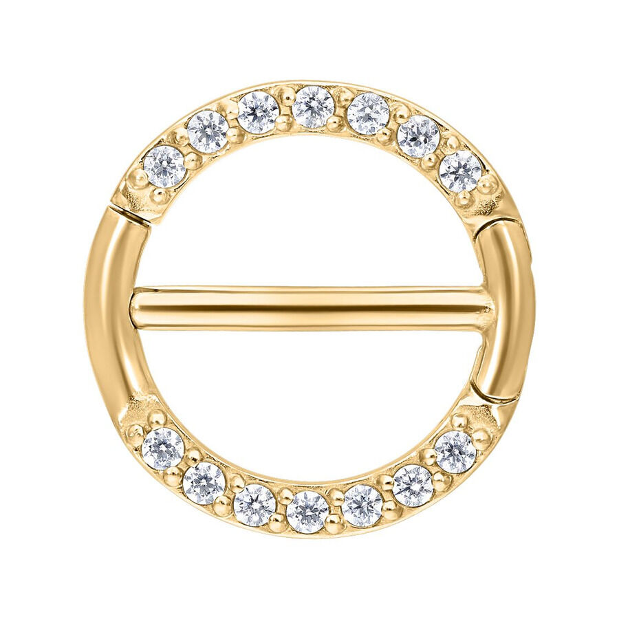 Clicker per Capezzolo Dorato, decorato con cristalli chiari su sfondo bianco