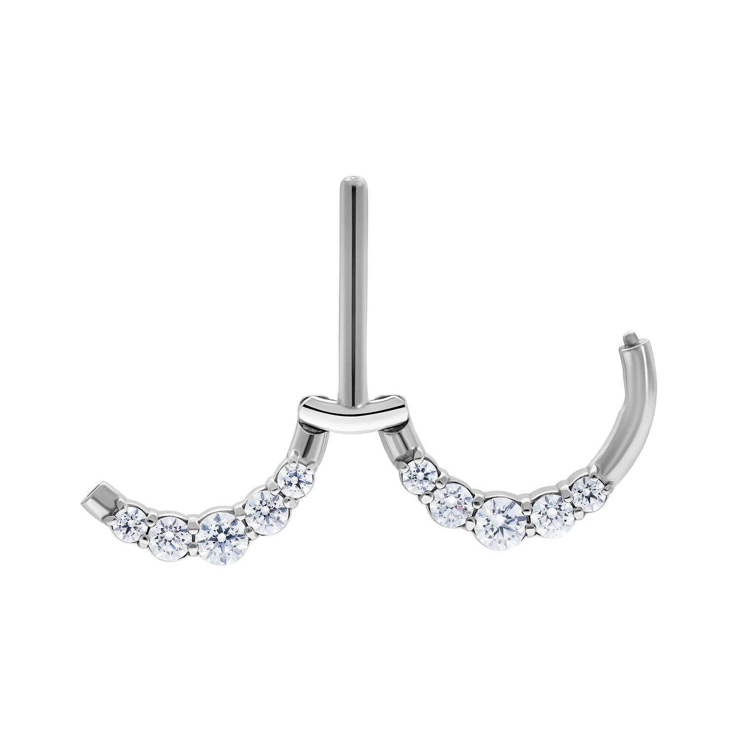 Clicker per capezzolo argento con cristalli chiari su sfondo bianco