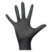 Guanti in nitrile neri di Wildcat Guanto in nitrile nero su sfondo bianco, mano alzata