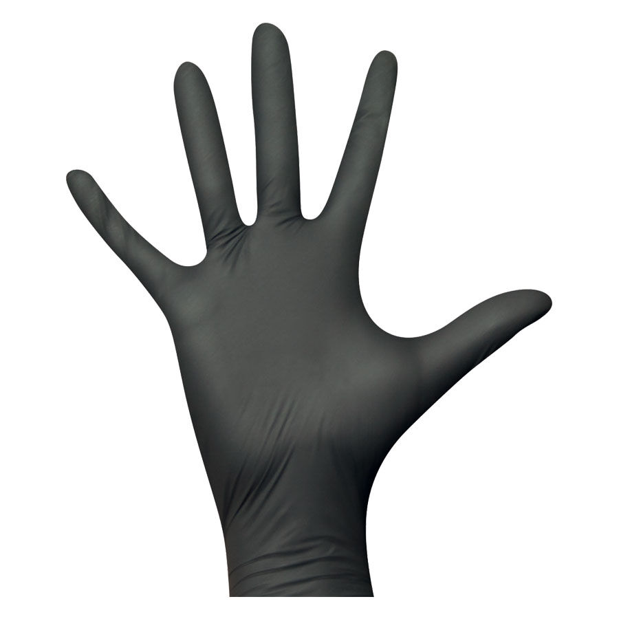 Guanti in nitrile neri di Wildcat Guanto in nitrile nero su sfondo bianco, mano alzata
