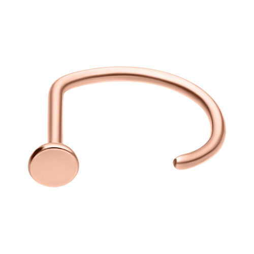 Piercing Nosestud Bent in oro rosa di titanio, 8 mm di diametro interno, su sfondo bianco