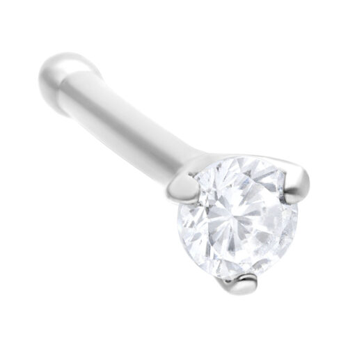 Piercing nasale in argento chirurgico con cristallo chiaro su sfondo bianco