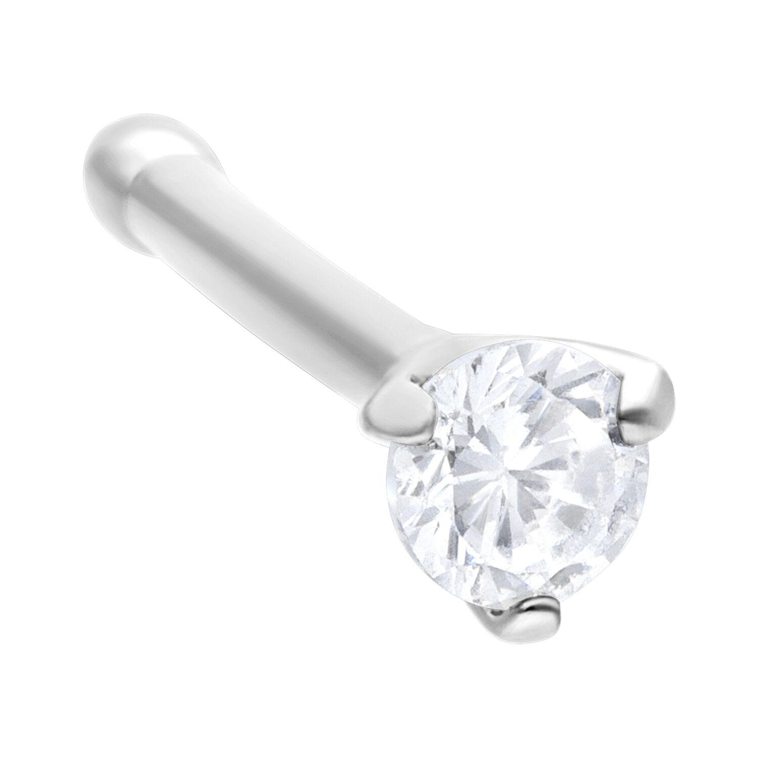 Piercing nasale in argento chirurgico con cristallo chiaro su sfondo bianco