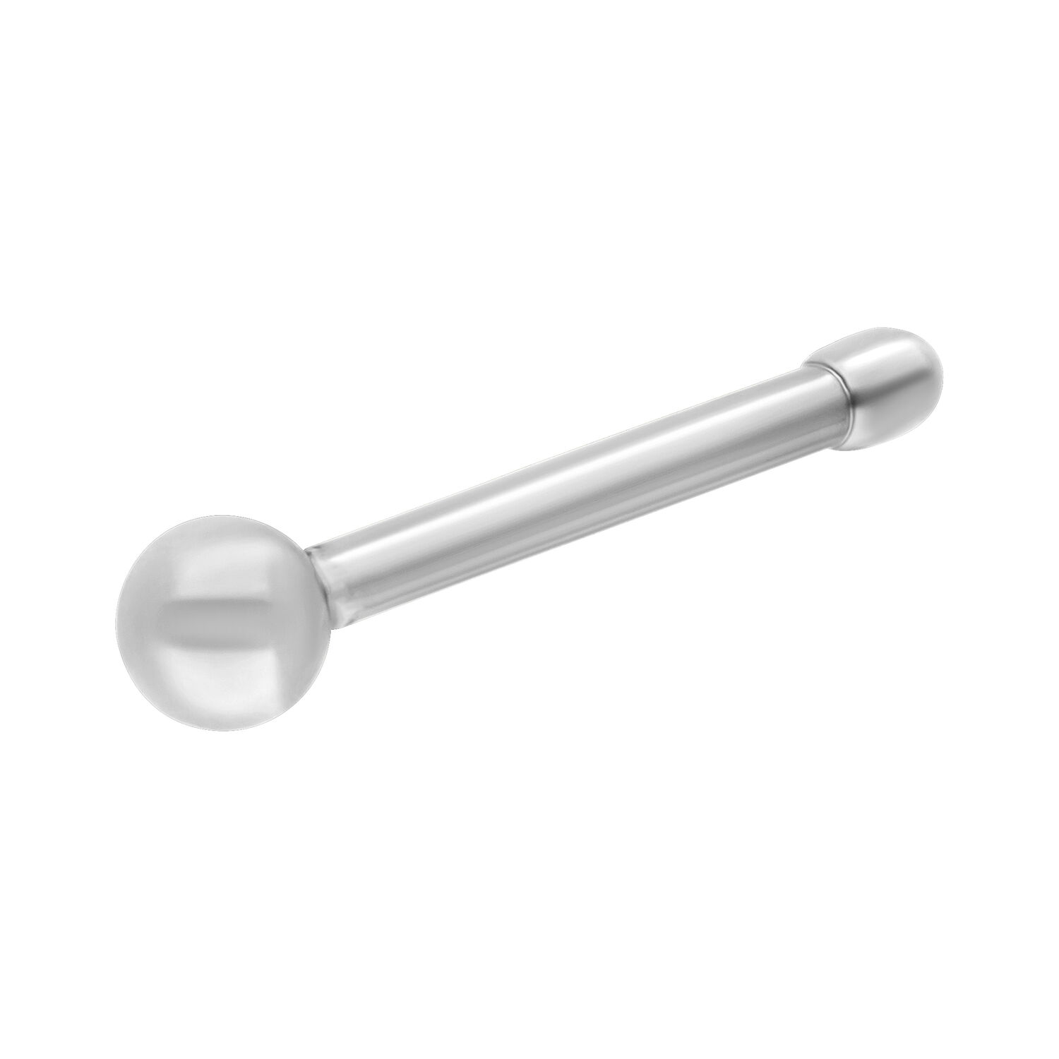 Piercing al naso in argento con piccola sfera Piccolo piercing al naso in argento con sfera da 2 mm su sfondo bianco