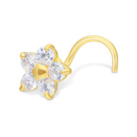 Piercing nasale in oro 18K con fiore di cristallo Piercing nasale in oro con fiore cristallino su sfondo bianco