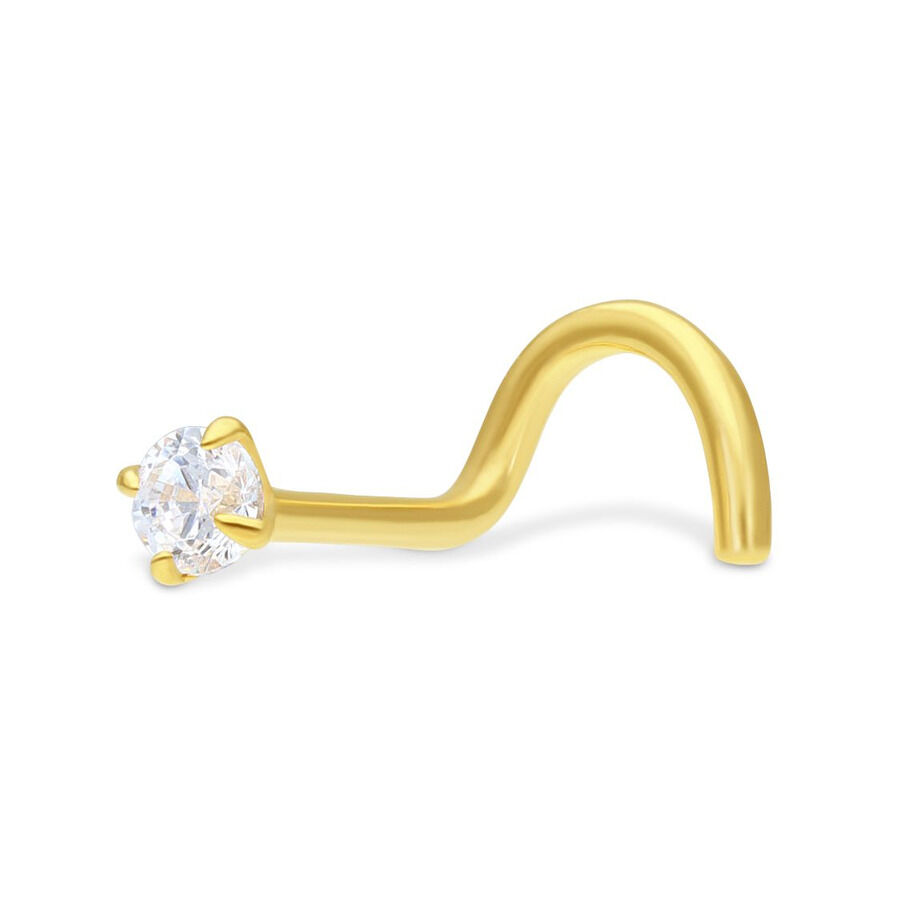 Piercing al naso dorato con cristallo chiaro su sfondo bianco