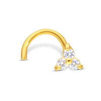 18K Oro Piercing al Naso con Cristalli 18K Oro Piercing al Naso con tre cristalli chiari su sfondo bianco