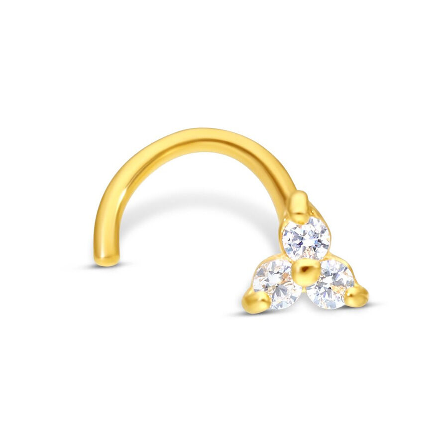 18K Oro Piercing al Naso con Cristalli 18K Oro Piercing al Naso con tre cristalli chiari su sfondo bianco