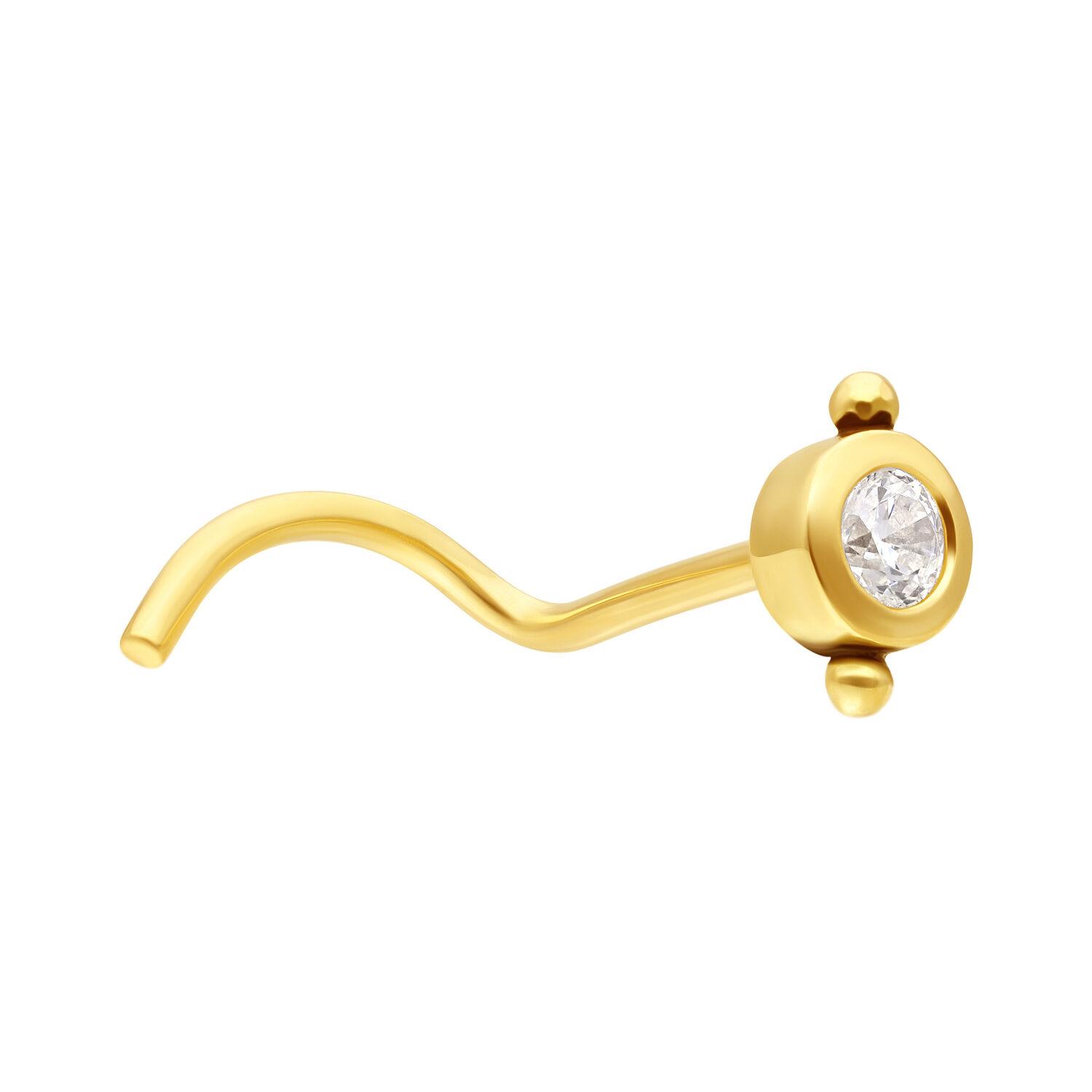Piercing al naso in oro 18K con cristallo chiaro Piercing al naso dorato con cristallo chiaro su sfondo bianco