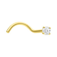 Piercing al naso dorato con zirconia chiara su sfondo bianco