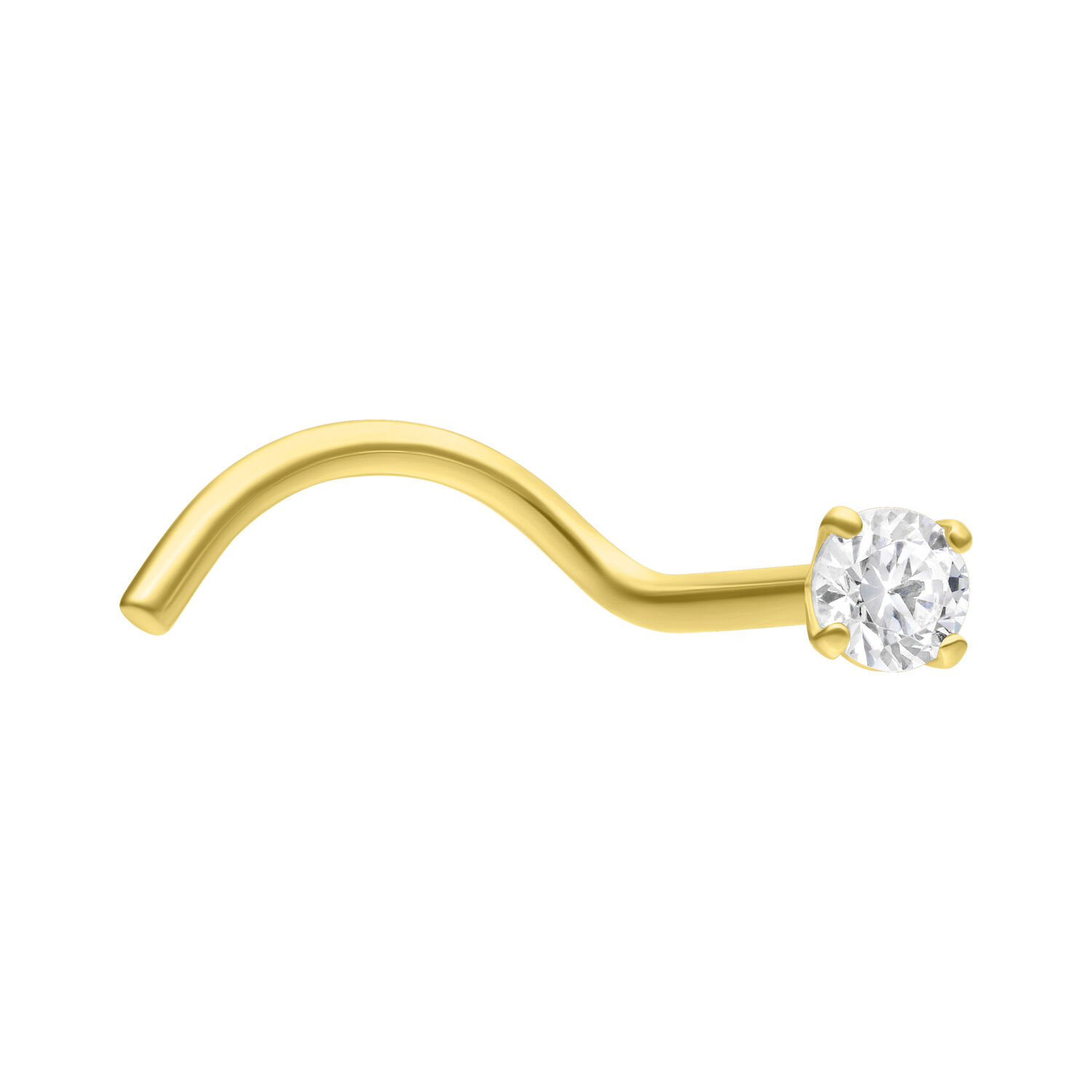 Piercing al naso dorato con zirconia chiara su sfondo bianco
