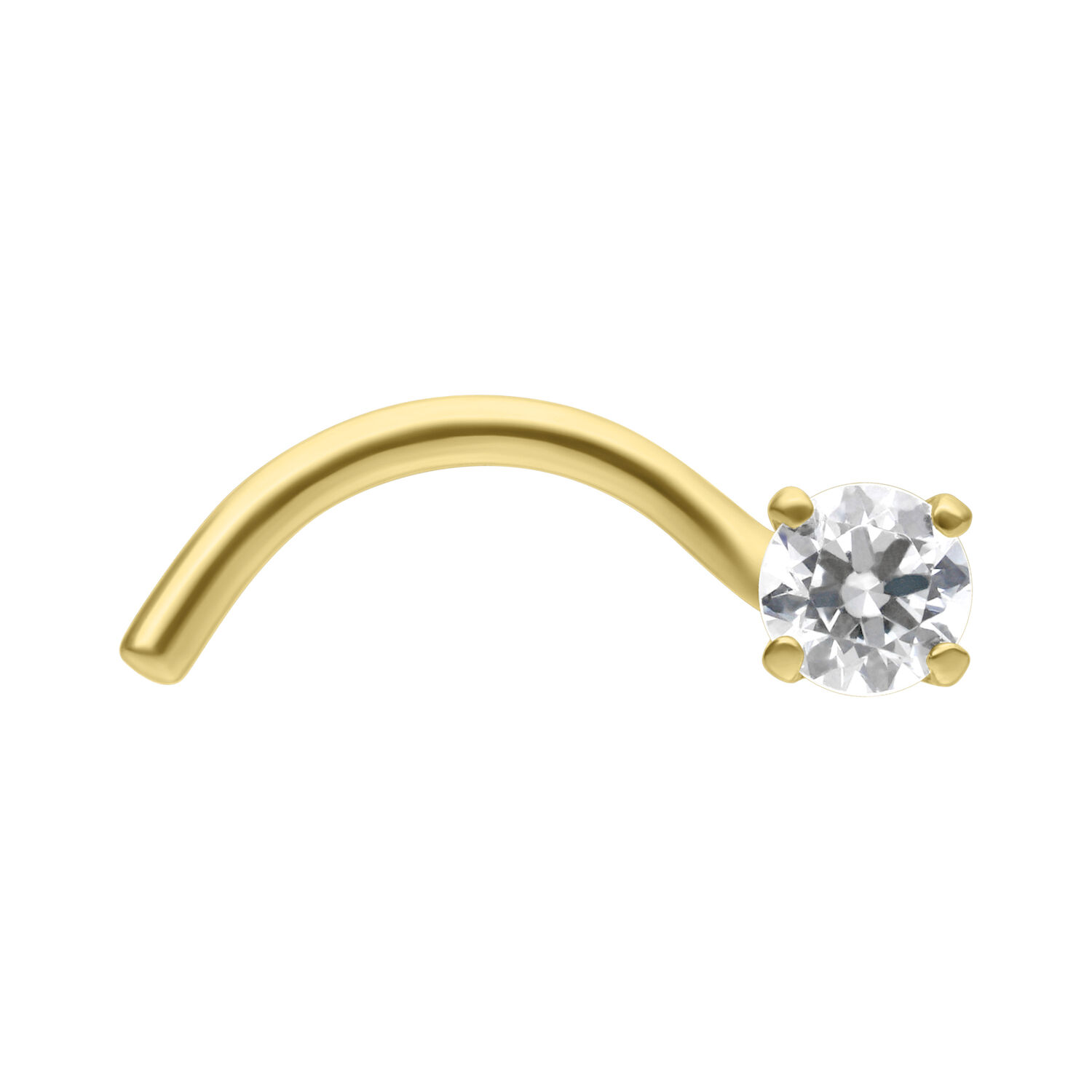 Piercing al naso dorato con cristallo di zirconia chiaro su sfondo bianco