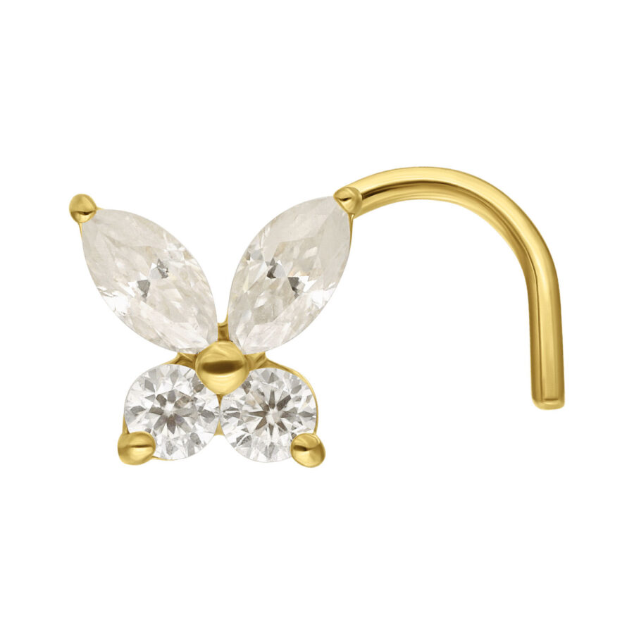 Piercing al naso dorato con moissanite cristallina a forma di farfalla