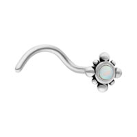 Piercing al naso con opale orientale in acciaio chirurgico Piercing al naso in acciaio chirurgico con opale bianco su sfondo bianco