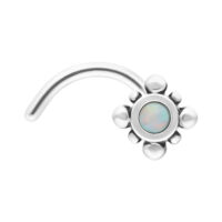 Piercing nasale orientale con opale bianco Piccolo piercing nasale in acciaio chirurgico con opale sintetico bianco su sfondo bianco