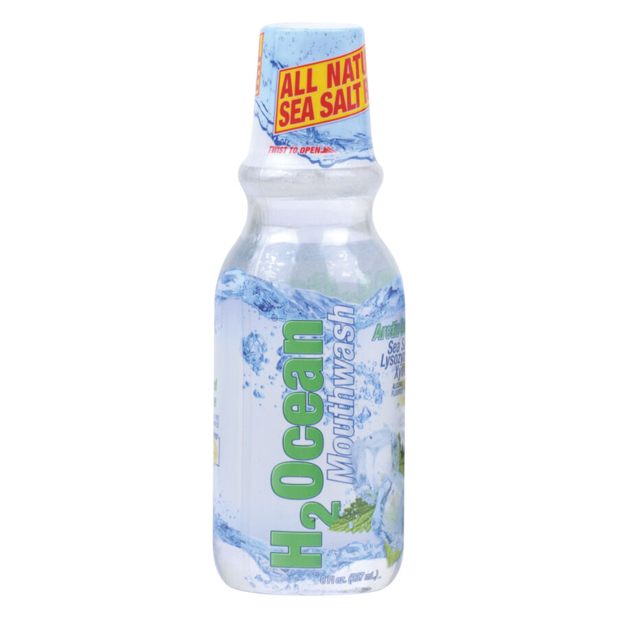H2Ocean Cura Piercing 237 ml Bottiglia Bottiglia trasparente H2Ocean con etichetta blu su sfondo bianco
