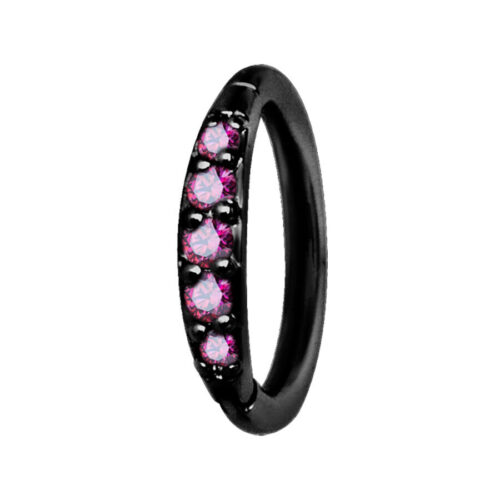 Anello piercing nero con cristalli fucsia, spessore 1,2 mm