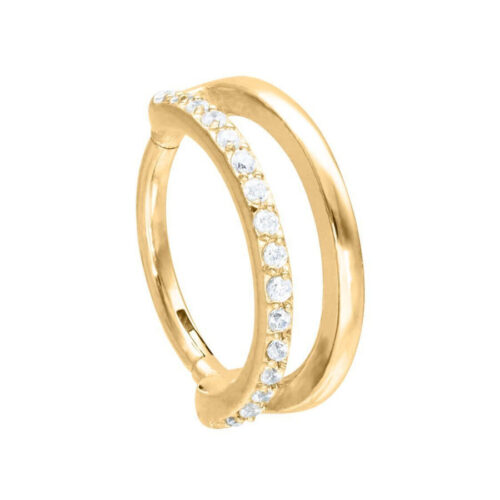 Anello piercing dorato con cristalli, 12mm di diametro interno