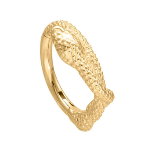 Anello Piercing Clicker Snake Dorato in metallo, diametro interno 12,0 mm, su sfondo bianco
