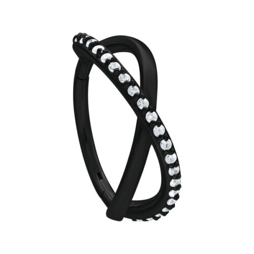 Anello piercing nero con cristalli chiari, diametro 12mm