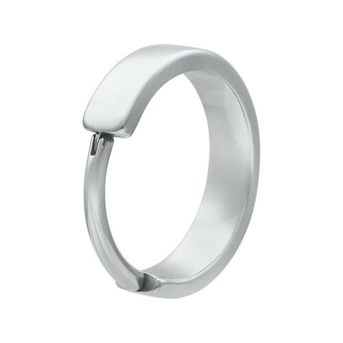 Anello a cerniera in argento in acciaio chirurgico su sfondo bianco