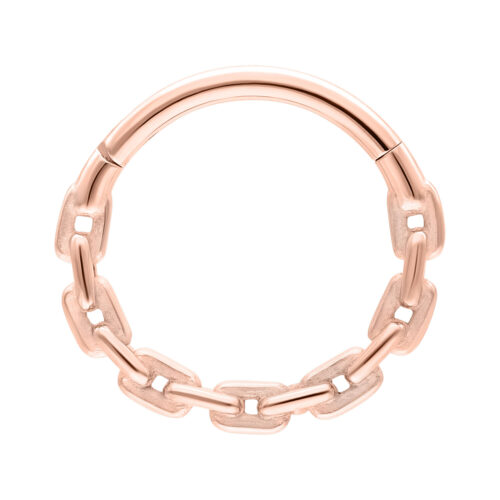 Clicker a catena ancora in oro rosa con diametro interno di 12mm su sfondo bianco