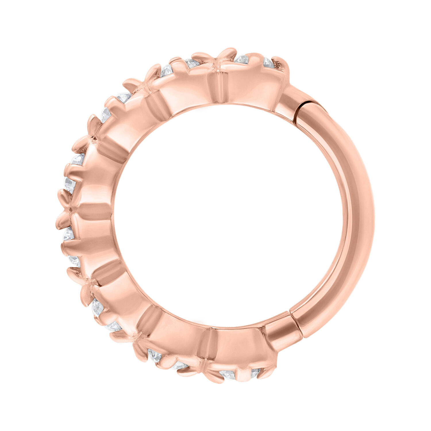 Anello Hinged in oro rosa con cristalli su sfondo bianco